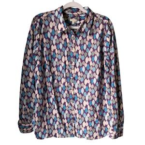 Talbots Modern Classic Button Down Shirt Leafy Floral Print 100% Cotton Size XL